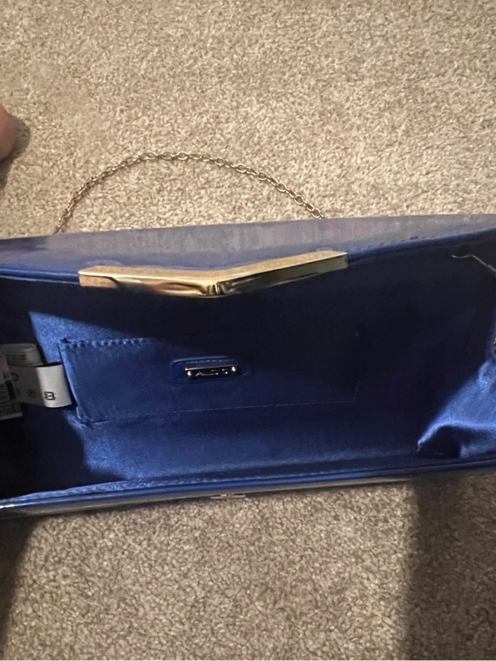 Aldo Royal Blue Patent Envelope Clutch with Gold V Accent